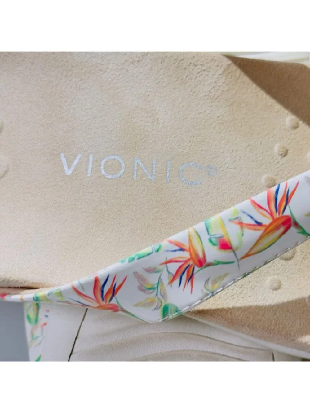 Vionic Bella Ii Womens Floral Orthotic Sandals Size 12 Wide Beige & Multicolor